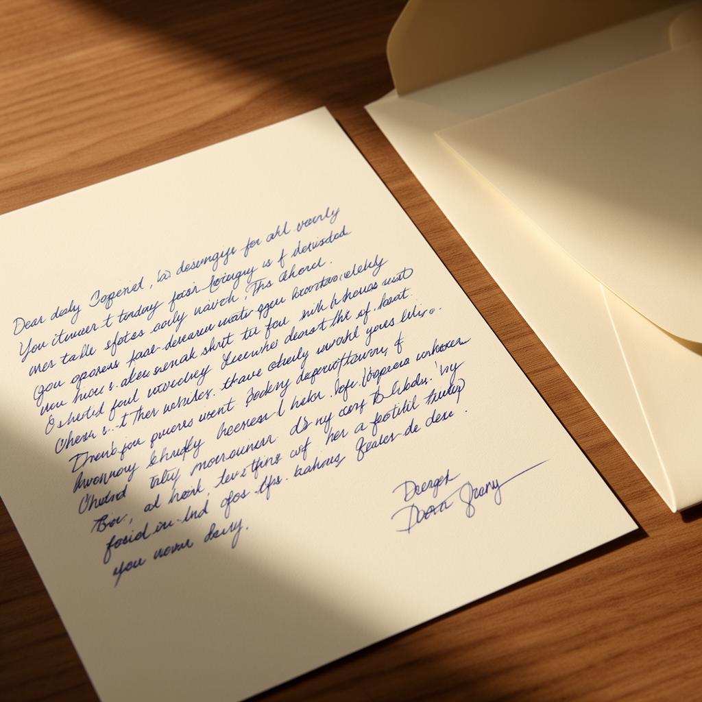 Handwritten direct‑mail letter on a wooden desk